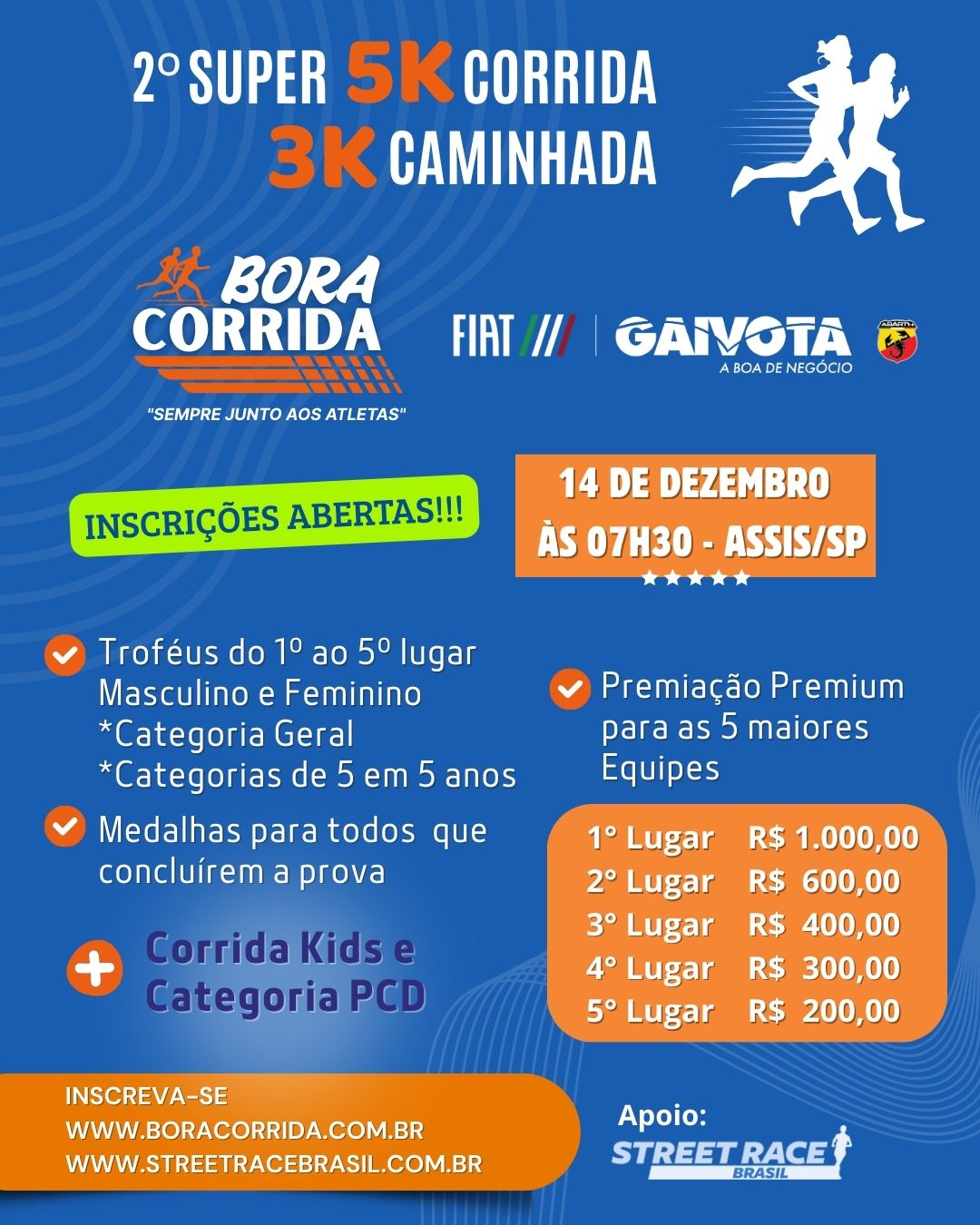 2° SUPER 5K CORRIDA 3K CAMINHADA E CORRIDA KIDS