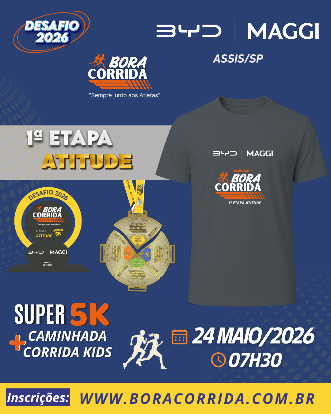 DESAFIO 2026 BORA CORRIDA      1ª ETAPA ATITUDE / BYD MAGGI - Camiseta
