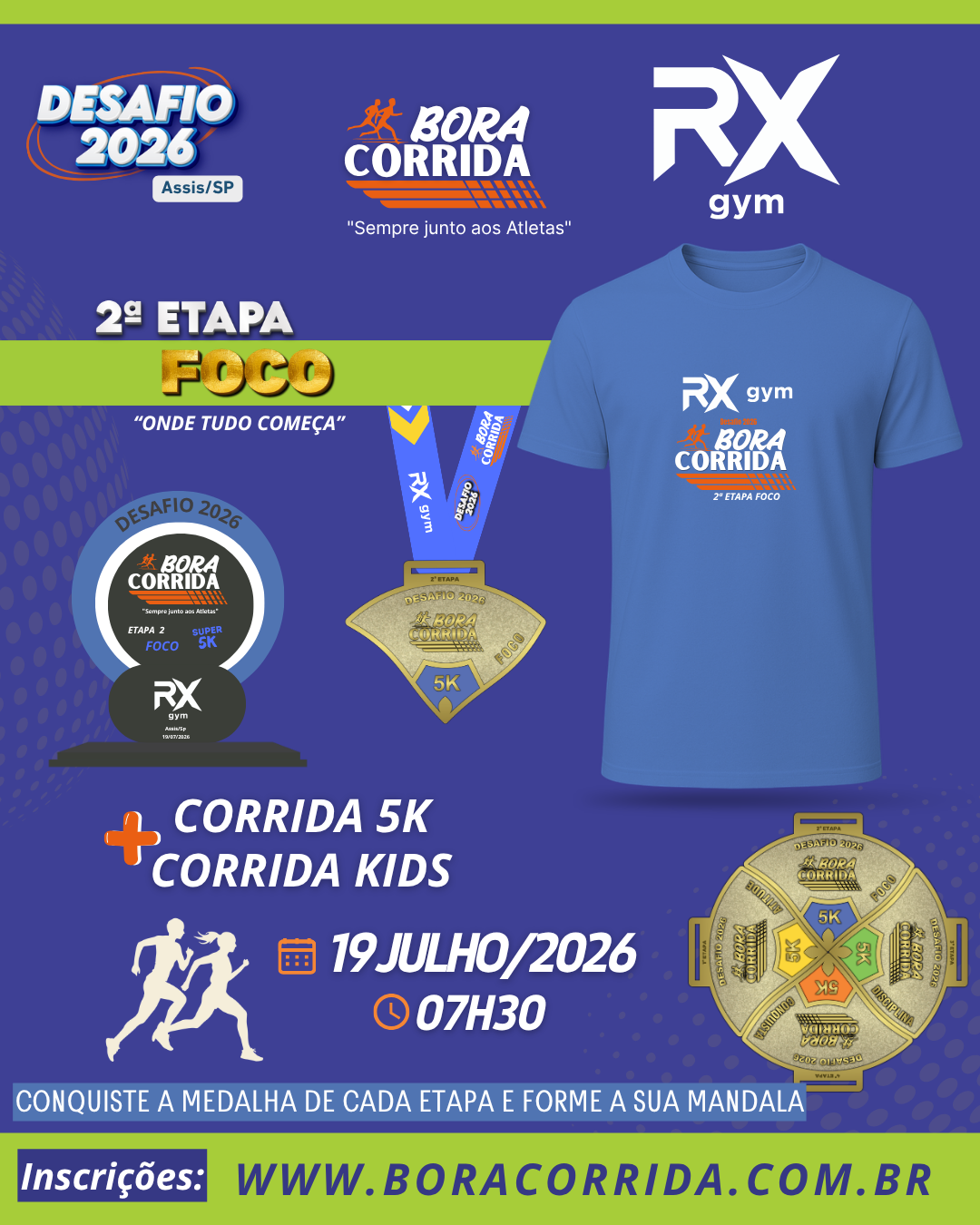 DESAFIO 2026 BORA CORRIDA - 2ª ETAPA FOCO - Camiseta