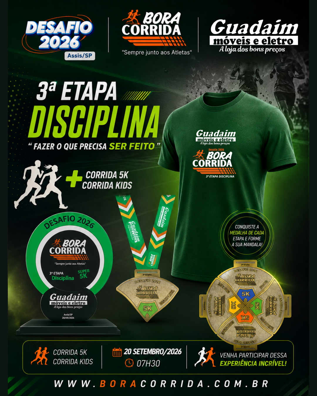 DESAFIO 2026 BORA CORRIDA - 3ª ETAPA DISCIPLINA - GUADAIM MÓVEIS - Camiseta